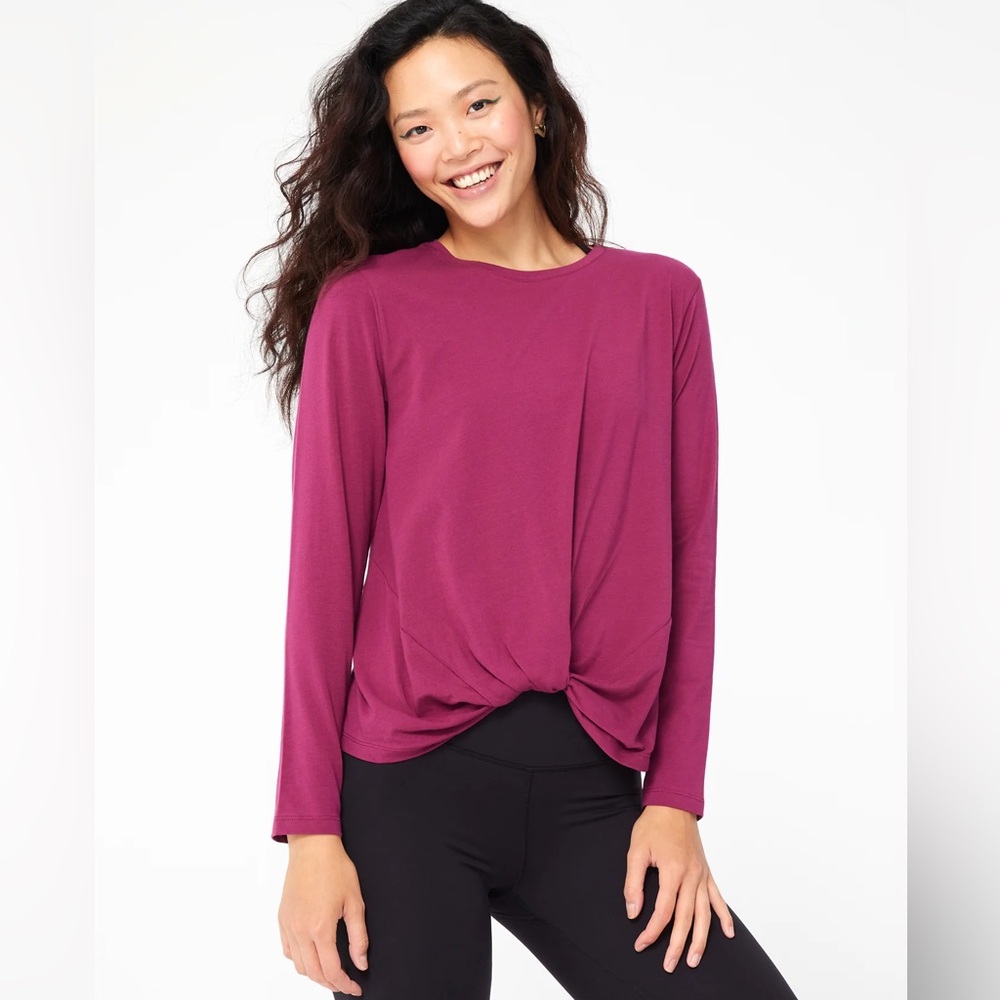 Bliss Twist Front Long Sleeve Tee in Black Raspberry - Size Medium